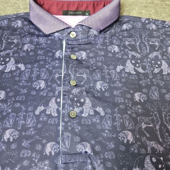 Greyson Creatures Print Golf Polo Mens Size XL Purple Wildflower Short Sleeve - Picture 6 of 9